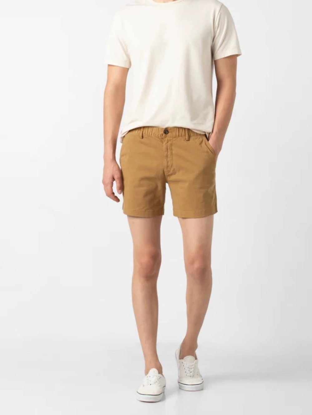 Bearbottom Chino Stretch Shorts in Camel. Size Medium.